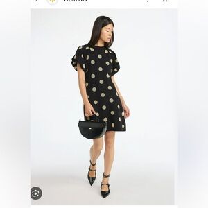 SCOOP NWT Dress with Tan Polka Dots - Puff Sleeve Fit Flare Shift Dress sz 12/14